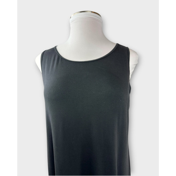 Eileen Fisher Stretch Jersey Knit Round Neck Dress Maxi Sleeveless Black Size XL - Picture 6 of 16
